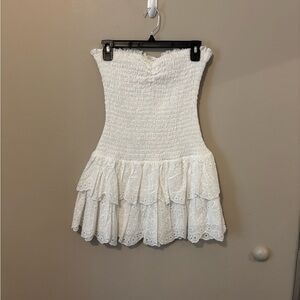 White Strapless Ruffled Dress